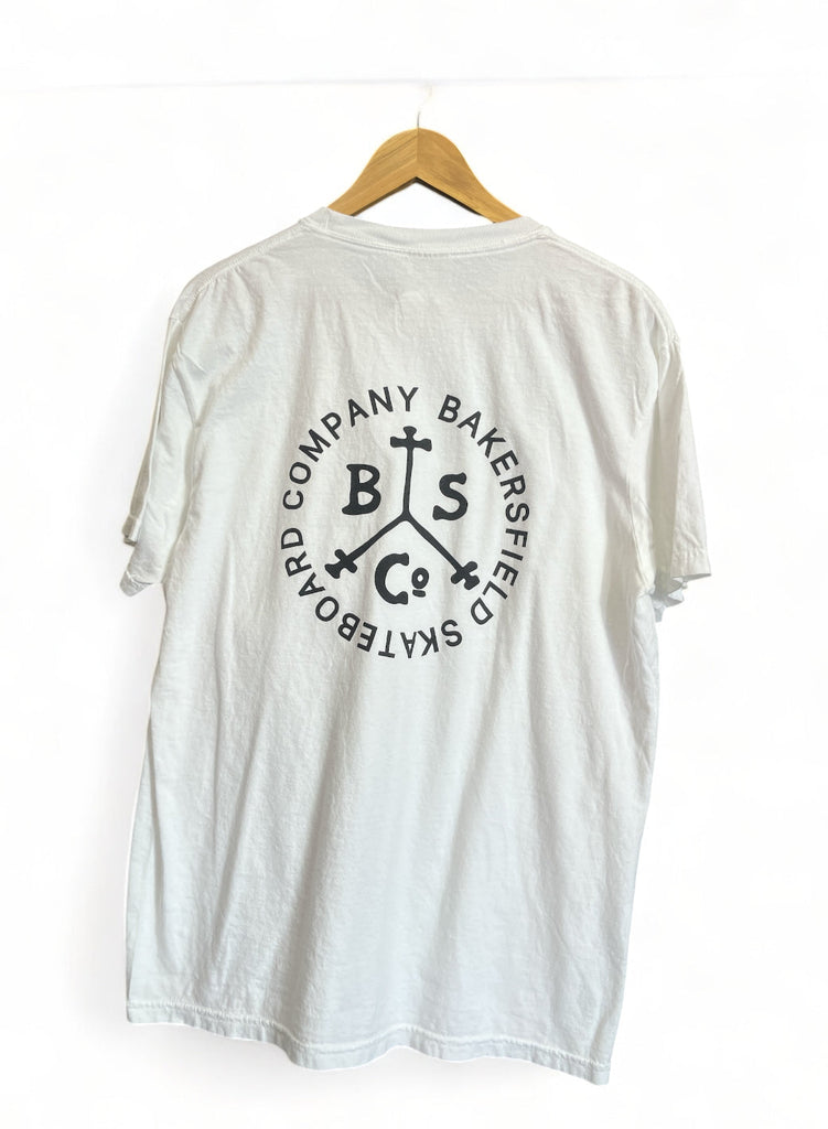 BAKERSFIELD SKATEBOARD CO. | Hand Drawn Tri- Hatch Shop Tee | White