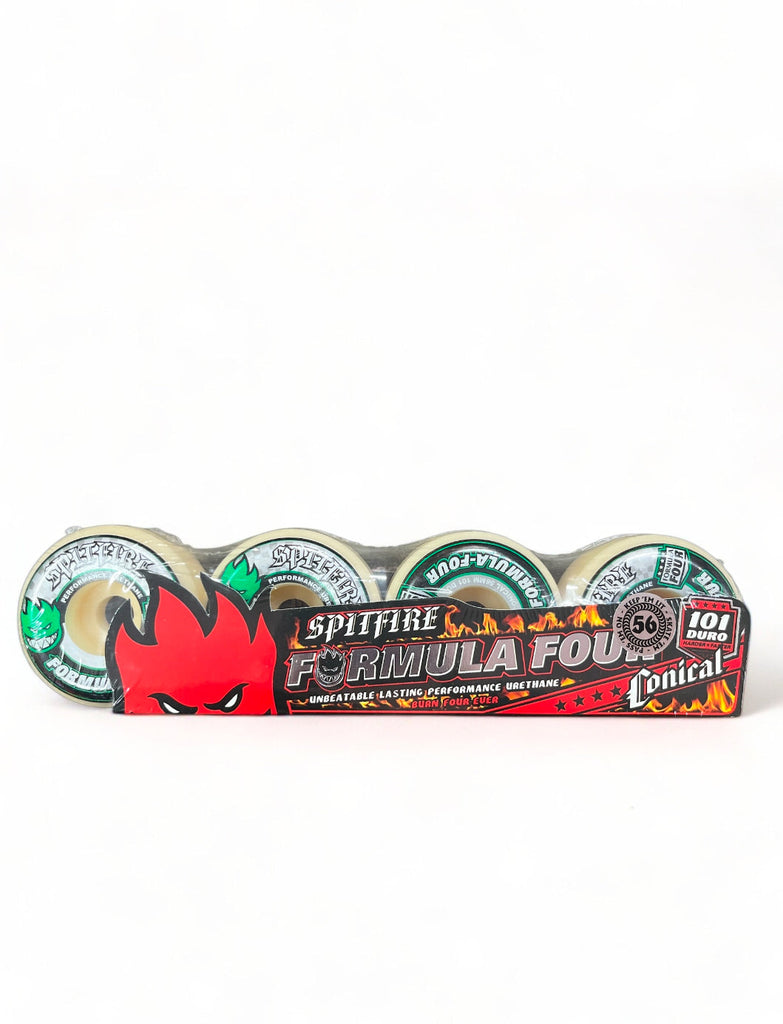 SPITFIRE WHEELS | Formula 4 Conical 101A Wheels | Nat W/ Green and Black