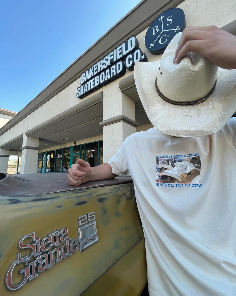 BAKERSFIELD SKATEBOARD COMPANY | Dostoyevsky Shop Tee | Cream & Black