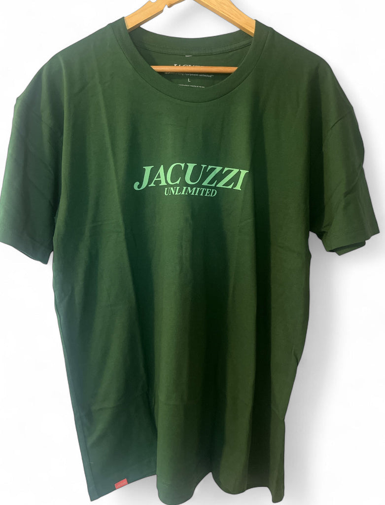 Dark green JACUZZI UNLIMITED Flavor short sleeve tee made from premium material for casual wear