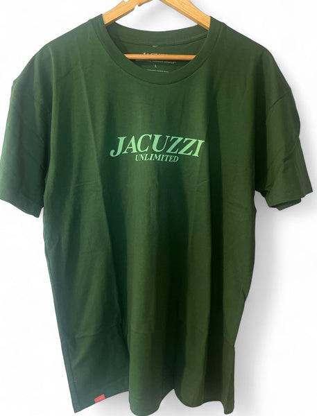 Dark green JACUZZI UNLIMITED Flavor short sleeve tee made from premium material for casual wear