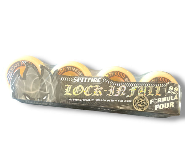 SPITFIRE WHEELS Lock-In Full 55mm skate wheels in natural and orange colors with 99 duro formula four for precision and durability