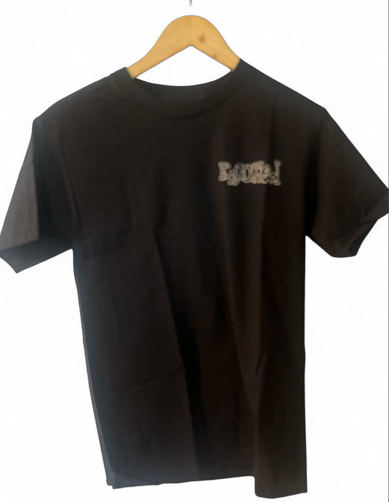 KROOKED No Monsters small black cotton short sleeve tee on wooden hanger