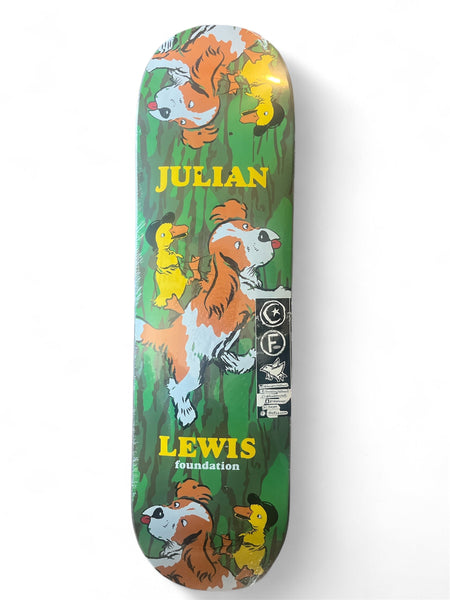 FOUNDATION Lewis Wallpaper Distress Deck 8.5-inch skateboard with dog and duck graphic design